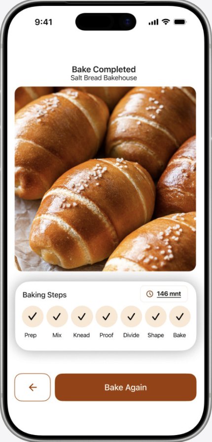 The completion screen with all seven baking stages checked off