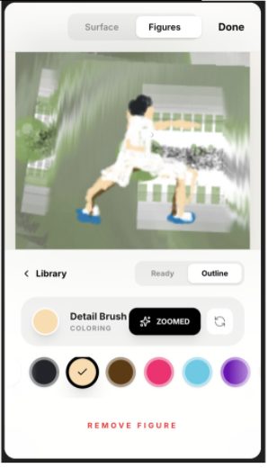 The Figures tab: placing and colouring a figure on the painted surface