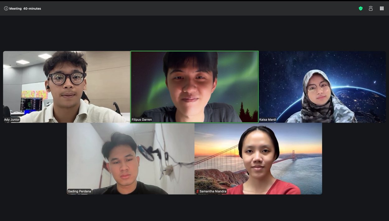 A five-person video call: the tribe reviewing each other's CV and portfolio